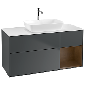 Villeroy und Boch Finion Waschtischunterschrank G831GNHG 120cm, Abdeckplatte white matt, Emotion, Regale Walnut Veneer, Midnight Blue Matt Lacquer