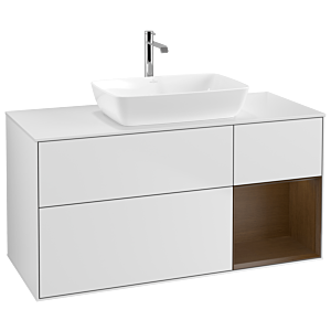 Villeroy und Boch Finion Waschtischunterschrank G831GNMT 120cm, Abdeckplatte white matt, Emotion, Regale Walnut Veneer, White matt lacquer
