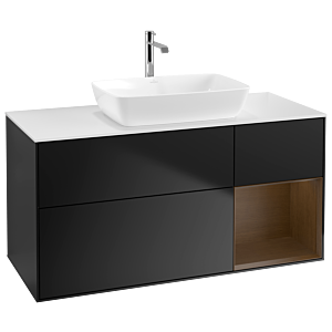 Villeroy und Boch Finion Waschtischunterschrank G831GNPD 120cm, Abdeckplatte white matt, Emotion, Regale Walnut Veneer, Black matt lacquer