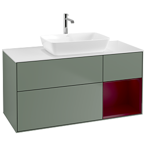 Villeroy und Boch Finion Waschtischunterschrank G831HBGM 120cm, Abdeckplatte white matt, Emotion, Regale Peony matt lacquer, Olive Matt Lacquer