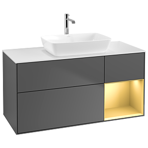 Villeroy und Boch Finion Waschtischunterschrank G831HFGK 120cm, Abdeckplatte white matt, Emotion, Regale Gold matt lacquer, Anthracite matt