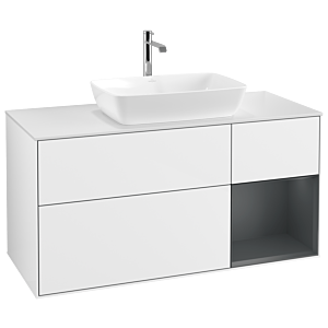 Villeroy und Boch Finion Waschtischunterschrank G831HGGF 120cm, Abdeckplatte white matt, Emotion, Regale Midnight matt lacquer, Glossy white lacquer
