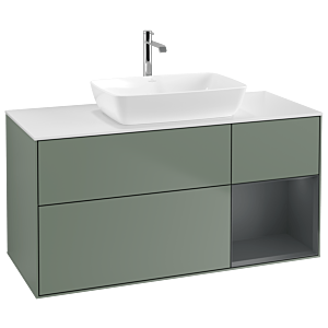 Villeroy und Boch Finion Waschtischunterschrank G831HGGM 120cm, Abdeckplatte white matt, Emotion, Regale Midnight matt lacquer, Olive Matt Lacquer