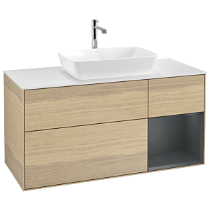Villeroy und Boch Finion Waschtischunterschrank G831HGPC 120cm, Abdeckplatte white matt, Emotion, Regale Midnight matt lacquer, Oak Veneer
