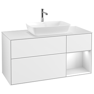Villeroy und Boch Finion Waschtischunterschrank G831MTGF 120cm, Abdeckplatte white matt, Emotion, Regale White matt lacquer, Glossy white lacquer