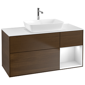 Villeroy und Boch Finion Waschtischunterschrank G831MTGN 120cm, Abdeckplatte white matt, Emotion, Regale White matt lacquer, Walnut veneer