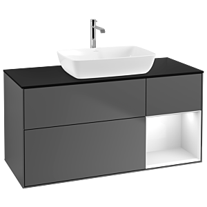 Villeroy und Boch Finion Waschtischunterschrank G832GFGK 120cm, Abdeckplatte black matt, Emotion, Regale Glossy white lacquer, Anthracite matt