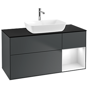 Villeroy und Boch Finion Waschtischunterschrank G832GFHG 120cm, Abdeckplatte black matt, Emotion, Regale Glossy white lacquer, Midnight Blue Matt Lacquer