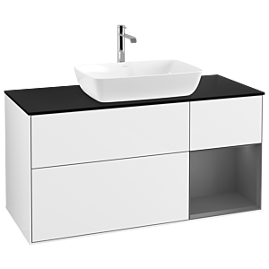 Villeroy und Boch Finion Waschtischunterschrank G832GKGF 120cm, Abdeckplatte black matt, Emotion, Regale Anthracite matt lacquer, Glossy white lacquer