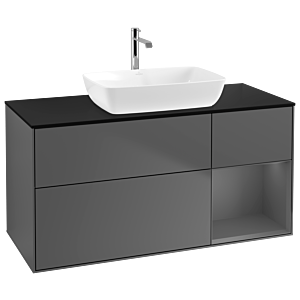 Villeroy und Boch Finion Waschtischunterschrank G832GKGK 120cm, Abdeckplatte black matt, Emotion, Regale Anthracite matt lacquer, Anthracite matt