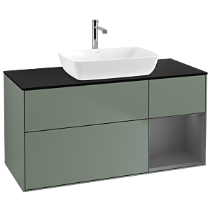 Villeroy und Boch Finion Waschtischunterschrank G832GKGM 120cm, Abdeckplatte black matt, Emotion, Regale Anthracite matt lacquer, Olive Matt Lacquer