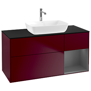Villeroy und Boch Finion Waschtischunterschrank G832GKHB 120cm, Abdeckplatte black matt, Emotion, Regale Anthracite matt lacquer, Peony Matt
