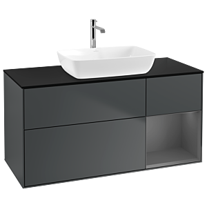 Villeroy und Boch Finion Waschtischunterschrank G832GKHG 120cm, Abdeckplatte black matt, Emotion, Regale Anthracite matt lacquer, Midnight Blue Matt Lacquer