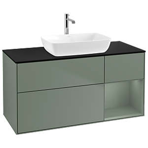 Villeroy und Boch Finion Waschtischunterschrank G832GMGM 120cm, Abdeckplatte black matt, Emotion, Regale Olive matt lacquer, Olive Matt Lacquer