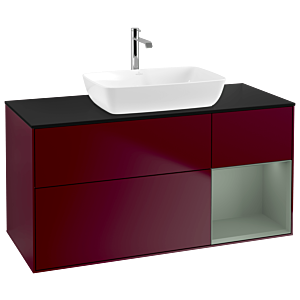 Villeroy und Boch Finion Waschtischunterschrank G832GMHB 120cm, Abdeckplatte black matt, Emotion, Regale Olive matt lacquer, Peony Matt