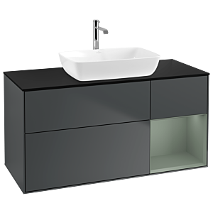 Villeroy und Boch Finion Waschtischunterschrank G832GMHG 120cm, Abdeckplatte black matt, Emotion, Regale Olive matt lacquer, Midnight Blue Matt Lacquer