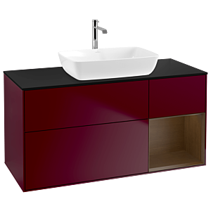 Villeroy und Boch Finion Waschtischunterschrank G832GNHB 120cm, Abdeckplatte black matt, Emotion, Regale Walnut Veneer, Peony Matt