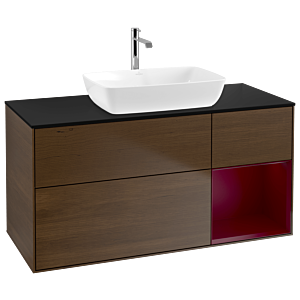 Villeroy und Boch Finion Waschtischunterschrank G832HBGN 120cm, Abdeckplatte black matt, Emotion, Regale Peony matt lacquer, Walnut veneer