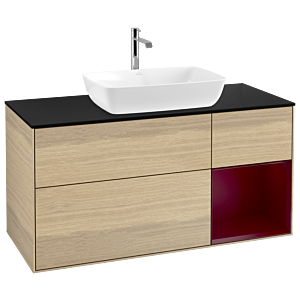 Villeroy und Boch Finion Waschtischunterschrank G832HBPC 120cm, Abdeckplatte black matt, Emotion, Regale Peony matt lacquer, Oak Veneer