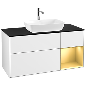 Villeroy und Boch Finion Waschtischunterschrank G832HFGF 120cm, Abdeckplatte black matt, Emotion, Regale Gold matt lacquer, Glossy white lacquer