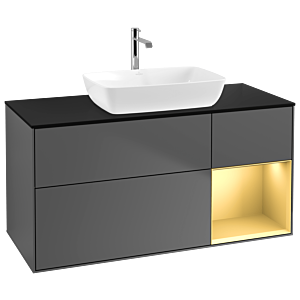 Villeroy und Boch Finion Waschtischunterschrank G832HFGK 120cm, Abdeckplatte black matt, Emotion, Regale Gold matt lacquer, Anthracite matt
