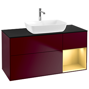 Villeroy und Boch Finion Waschtischunterschrank G832HFHB 120cm, Abdeckplatte black matt, Emotion, Regale Gold matt lacquer, Peony Matt