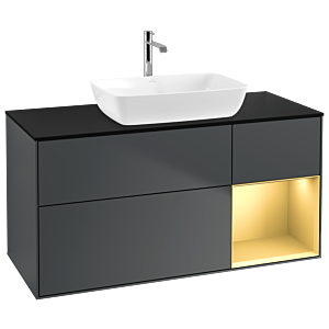 Villeroy und Boch Finion Waschtischunterschrank G832HFHG 120cm, Abdeckplatte black matt, Emotion, Regale Gold matt lacquer, Midnight Blue Matt Lacquer