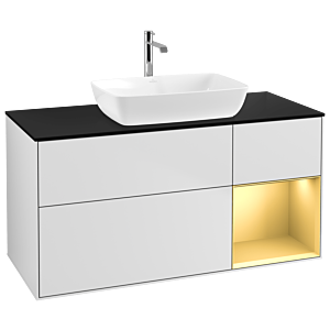 Villeroy und Boch Finion Waschtischunterschrank G832HFMT 120cm, Abdeckplatte black matt, Emotion, Regale Gold matt lacquer, White matt lacquer