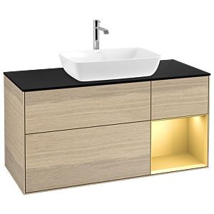 Villeroy et Boch Finion Villeroy et Boch G832HFPC 120cm, plaque de recouvrement noir mat, Emotion, étagères laqué mat or, Oak Veneer