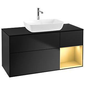 Villeroy und Boch Finion Waschtischunterschrank G832HFPD 120cm, Abdeckplatte black matt, Emotion, Regale Gold matt lacquer, Black matt lacquer