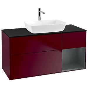 Villeroy und Boch Finion Waschtischunterschrank G832HGHB 120cm, Abdeckplatte black matt, Emotion, Regale Midnight matt lacquer, Peony Matt