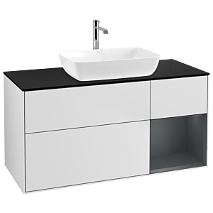 Villeroy und Boch Finion Waschtischunterschrank G832HGMT 120cm, Abdeckplatte black matt, Emotion, Regale Midnight matt lacquer, White matt lacquer