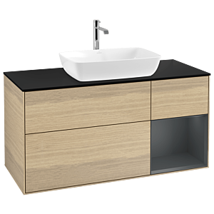 Villeroy et Boch Finion Villeroy et Boch G832HGPC 120cm, plaque de recouvrement noir mat, Emotion, étagères laqué mat Midnight, Oak Veneer