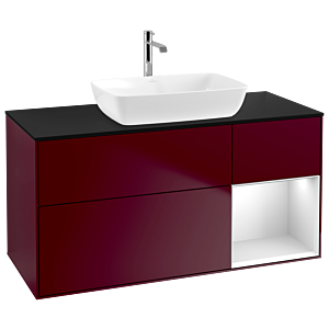 Villeroy und Boch Finion Waschtischunterschrank G832MTHB 120cm, Abdeckplatte black matt, Emotion, Regale White matt lacquer, Peony Matt