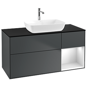 Villeroy und Boch Finion Waschtischunterschrank G832MTHG 120cm, Abdeckplatte black matt, Emotion, Regale White matt lacquer, Midnight Blue Matt Lacquer