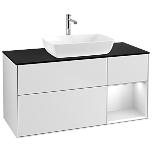 Villeroy und Boch Finion Waschtischunterschrank G832MTMT 120cm, Abdeckplatte black matt, Emotion, Regale White matt lacquer, White matt lacquer