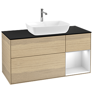 Villeroy et Boch Finion Villeroy et Boch G832MTPC 120cm, plaque de finition noir mat, Emotion, étagères laqué blanc mat, Oak Veneer