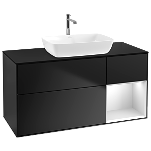 Villeroy und Boch Finion Waschtischunterschrank G832MTPD 120cm, Abdeckplatte black matt, Emotion, Regale White matt lacquer, Black matt lacquer