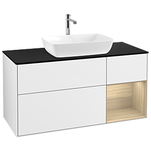 Villeroy und Boch Finion Waschtischunterschrank G832PCGF 120cm, Abdeckplatte black matt, Emotion, Regale Oak Veneer, Glossy white lacquer