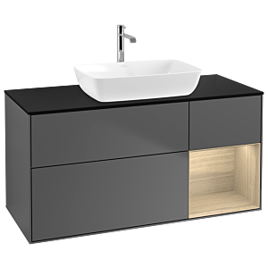Villeroy und Boch Finion Waschtischunterschrank G832PCGK 120cm, Abdeckplatte black matt, Emotion, Regale Oak Veneer, Anthracite matt