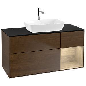 Villeroy und Boch Finion Waschtischunterschrank G832PCGN 120cm, Abdeckplatte black matt, Emotion, Regale Oak Veneer, Walnut veneer