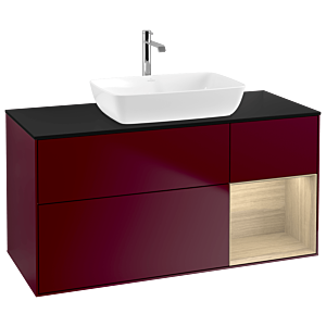 Villeroy und Boch Finion Waschtischunterschrank G832PCHB 120cm, Abdeckplatte black matt, Emotion, Regale Oak Veneer, Peony Matt