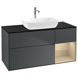 Villeroy und Boch Finion Waschtischunterschrank G832PCHG 120cm, Abdeckplatte black matt, Emotion, Regale Oak Veneer, Midnight Blue Matt Lacquer