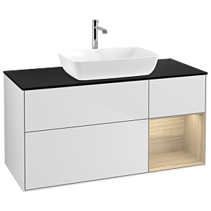 Villeroy und Boch Finion Waschtischunterschrank G832PCMT 120cm, Abdeckplatte black matt, Emotion, Regale Oak Veneer, White matt lacquer