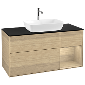 Villeroy und Boch Finion Waschtischunterschrank G832PCPC 120cm, Abdeckplatte black matt, Emotion, Regale Oak Veneer, Oak Veneer