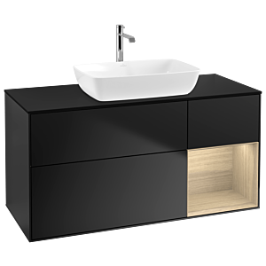 Villeroy und Boch Finion Waschtischunterschrank G832PCPD 120cm, Abdeckplatte black matt, Emotion, Regale Oak Veneer, Black matt lacquer