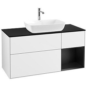 Villeroy und Boch Finion Waschtischunterschrank G832PDGF 120cm, Abdeckplatte black matt, Emotion, Regale Black matt lacquer, Glossy white lacquer