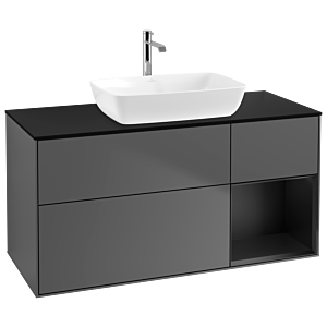Villeroy und Boch Finion Waschtischunterschrank G832PDGK 120cm, Abdeckplatte black matt, Emotion, Regale Black matt lacquer, Anthracite matt