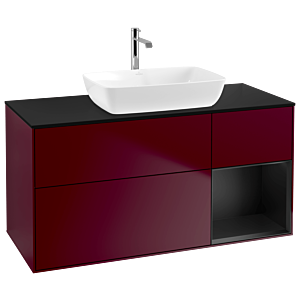 Villeroy und Boch Finion Waschtischunterschrank G832PDHB 120cm, Abdeckplatte black matt, Emotion, Regale Black matt lacquer, Peony Matt