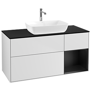 Villeroy und Boch Finion Waschtischunterschrank G832PDMT 120cm, Abdeckplatte black matt, Emotion, Regale Black matt lacquer, White matt lacquer